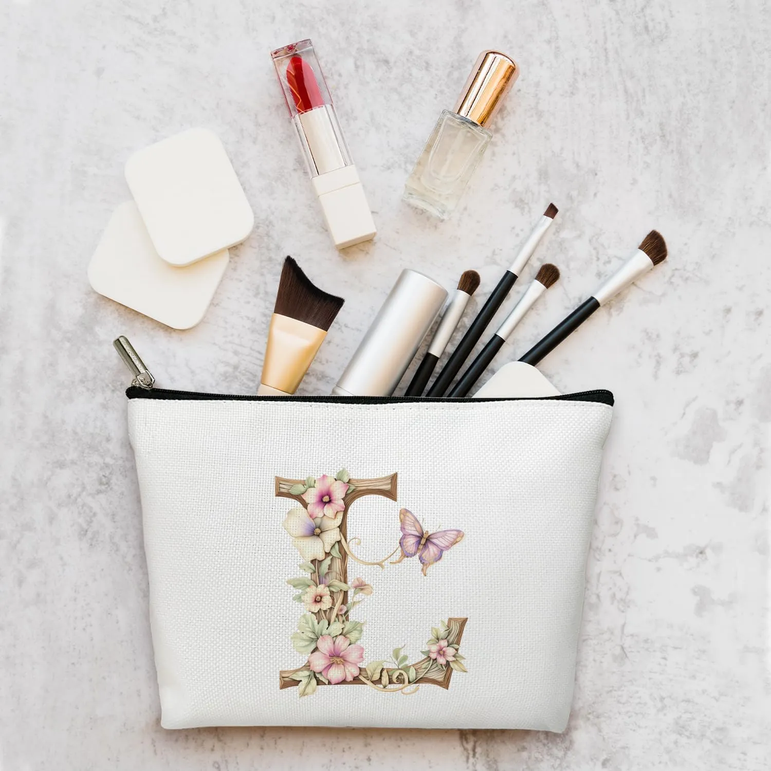 Monogrammed Makeup Bag Gifts for Women, Personalized Initial Letter L Small Cosmetic Bag for Purse Zipper Travel Toiletry Bag Birthday Gift for Friend Daughter Wedding Gift for Bridal Bridesmaid -B12