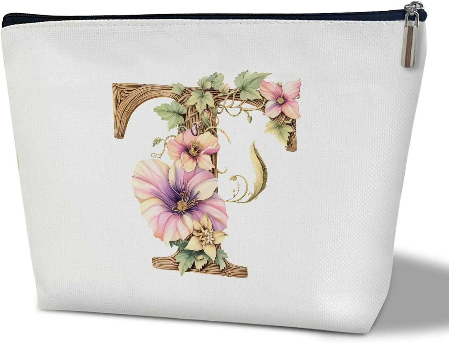 Monogrammed Makeup Bag Gifts for Women, Personalized Initial Letter T Small Cosmetic Bag for Purse Zipper Travel Toiletry Bag Birthday Gift for Friend Daughter Wedding Gift for Bridal Bridesmaid -B19