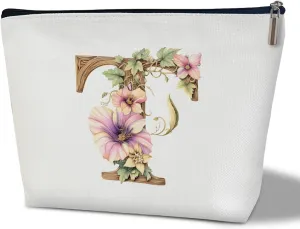 Monogrammed Makeup Bag Gifts for Women, Personalized Initial Letter T Small Cosmetic Bag for Purse Zipper Travel Toiletry Bag Birthday Gift for Friend Daughter Wedding Gift for Bridal Bridesmaid -B19