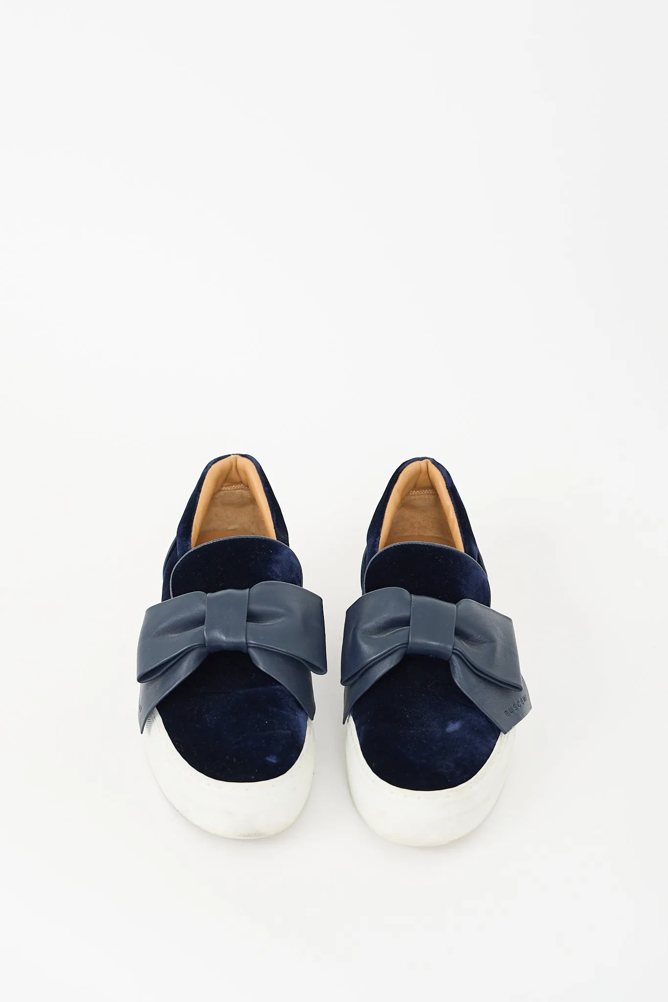 Navy Velvet & Leather Bow Slip On Sneaker