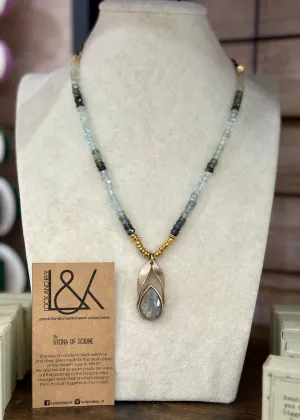 Necklace 18" Aqua Kyanite W Aquamarine Beaded Chain - Lock Key