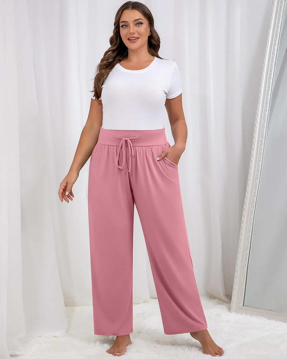 Neer 3 Pack Women's Plus Size Lounge Pants, Wide Leg Yoga Pants Baggy Drawstring Sweatpants with Pockets Casual Loose Jogger