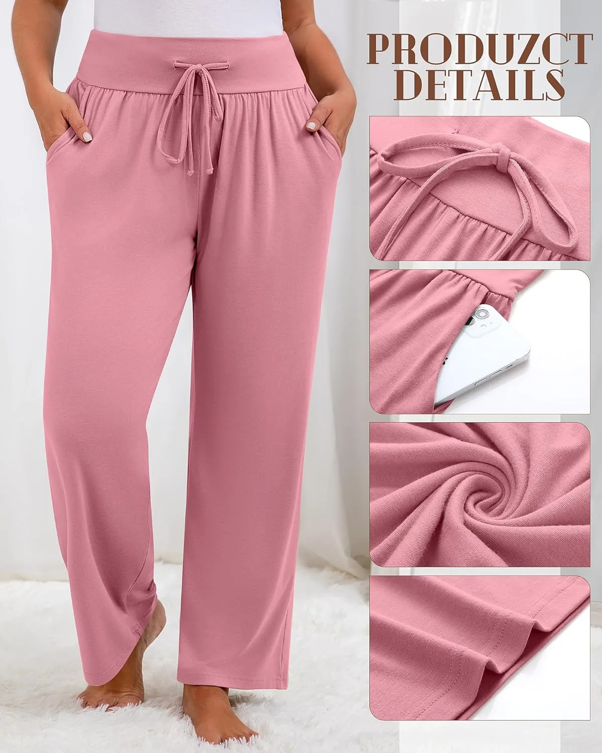 Neer 3 Pack Women's Plus Size Lounge Pants, Wide Leg Yoga Pants Baggy Drawstring Sweatpants with Pockets Casual Loose Jogger