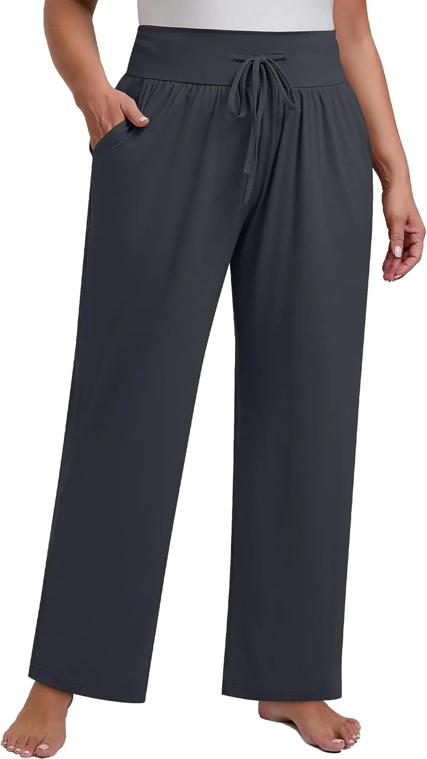 Neer 3 Pack Women's Plus Size Lounge Pants, Wide Leg Yoga Pants Baggy Drawstring Sweatpants with Pockets Casual Loose Jogger