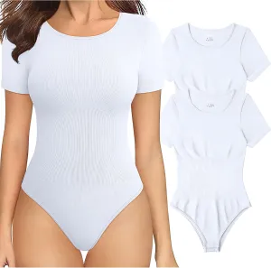 OQQ Women's 2 Piece Bodysuits Sexy Ribbed One Piece Short Sleeve Tops Bodysuits