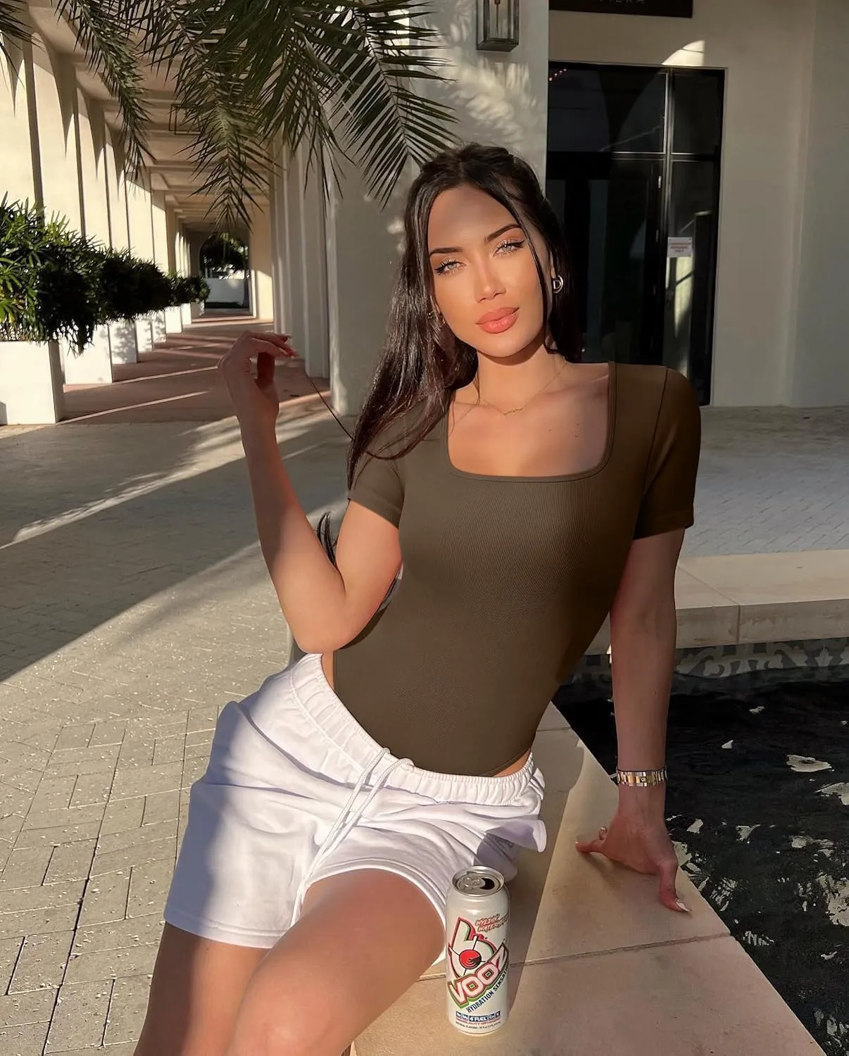 OQQ Women's 2 Piece Bodysuits Sexy Ribbed One Piece Square Neck Short Sleeve Bodysuits