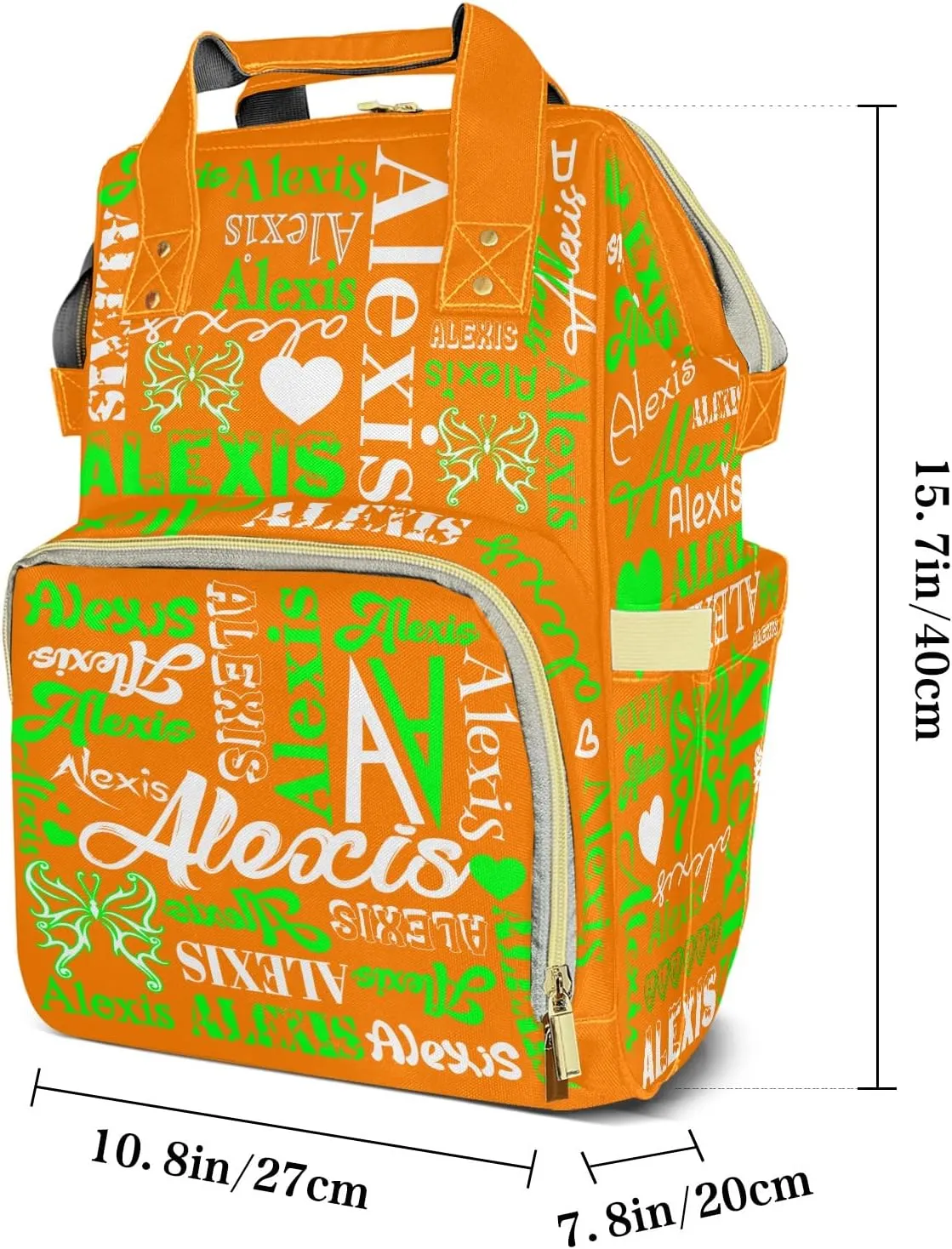 Orange Green Mummy Bag Custom with Name Tote Bag Personalized Diaper Bag Backpacks Gift