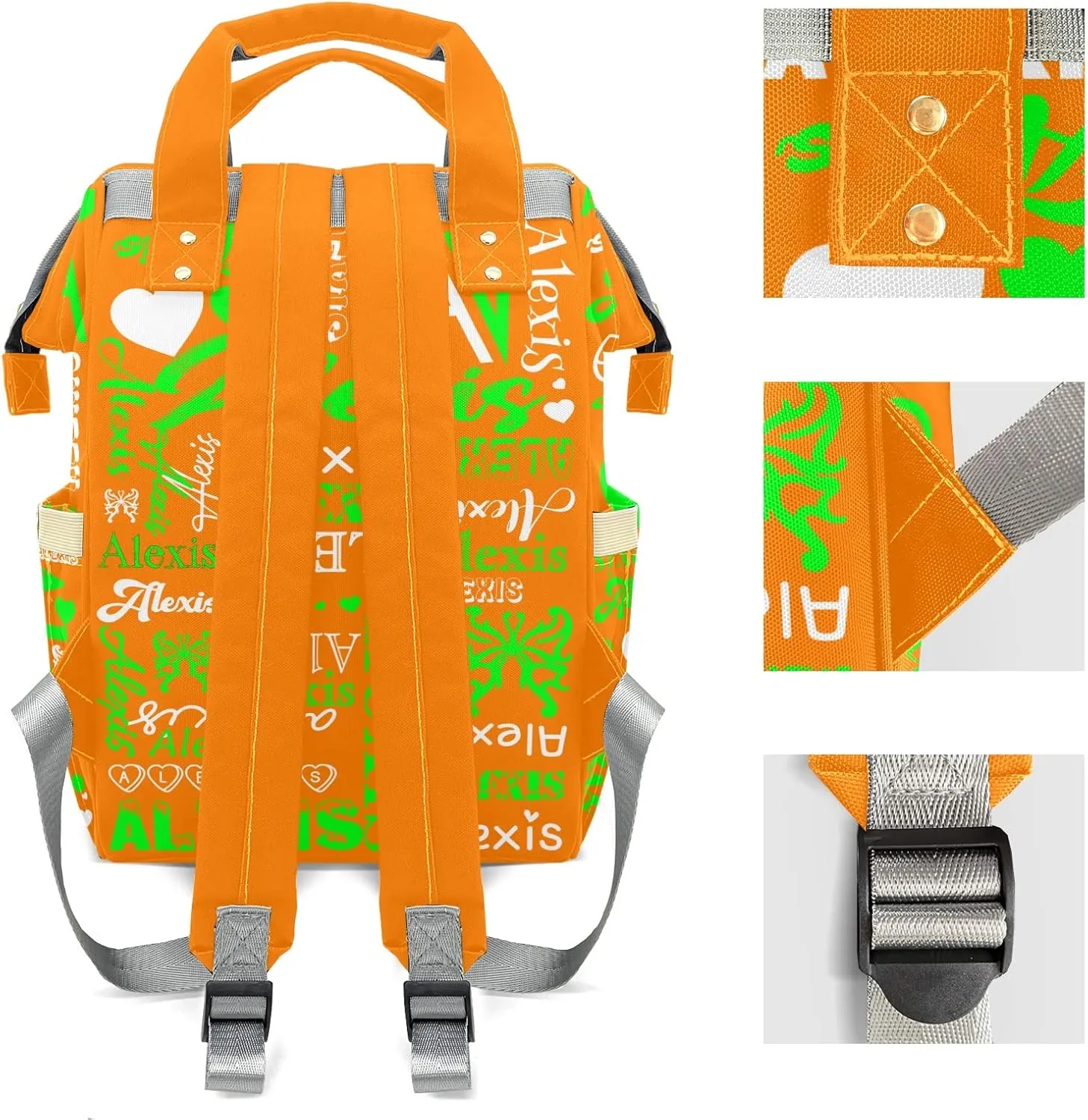 Orange Green Mummy Bag Custom with Name Tote Bag Personalized Diaper Bag Backpacks Gift