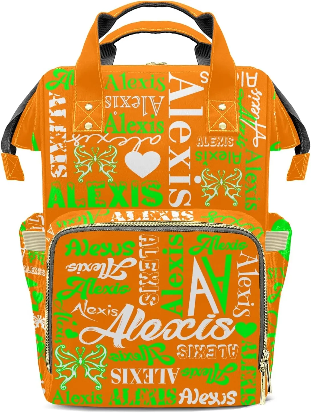 Orange Green Mummy Bag Custom with Name Tote Bag Personalized Diaper Bag Backpacks Gift