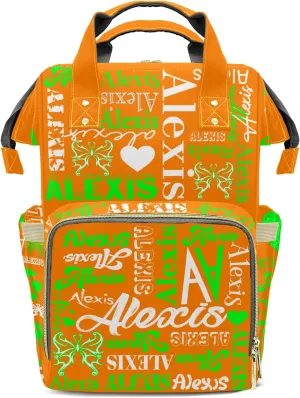 Orange Green Mummy Bag Custom with Name Tote Bag Personalized Diaper Bag Backpacks Gift