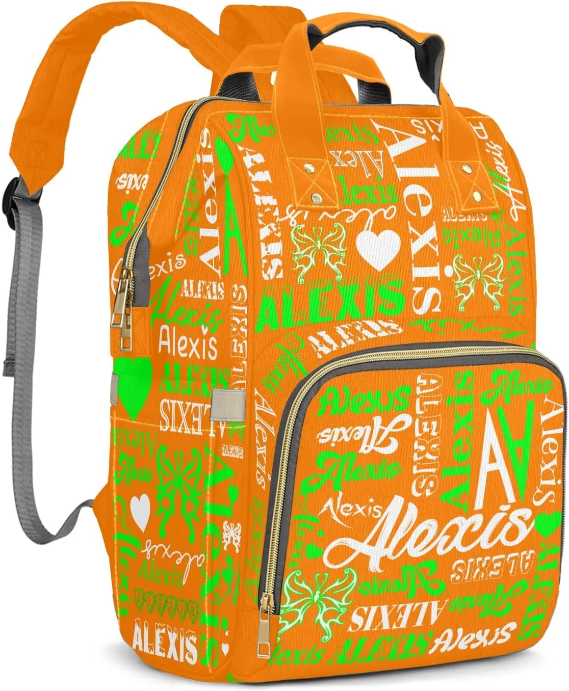 Orange Green Mummy Bag Custom with Name Tote Bag Personalized Diaper Bag Backpacks Gift