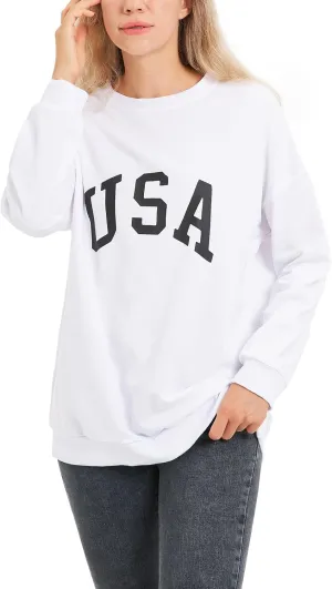 Owekoalfl Women's Oversized USA Graphic Sweatshirt Sweater - Crewneck Long Sleeve Casual Pullover Top