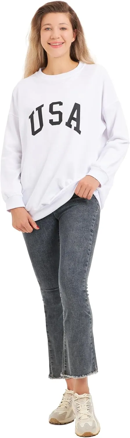 Owekoalfl Women's Oversized USA Graphic Sweatshirt Sweater - Crewneck Long Sleeve Casual Pullover Top