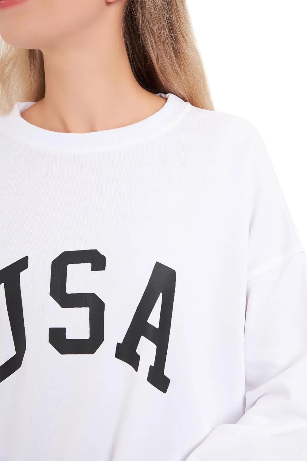 Owekoalfl Women's Oversized USA Graphic Sweatshirt Sweater - Crewneck Long Sleeve Casual Pullover Top