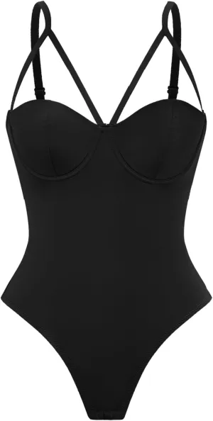 OYOANGLE Women's Sexy Cut Out Underwire Shapewear Bodysuit Strappy Sleeveless Party Bodysuits Cami Tank Tops
