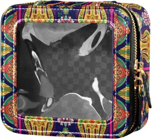 Paisley Flower Ethnic Clear Makeup Bag Travel Cosmetic Case Transparent Toiletry Bag with Zipper, Portable Make Up Organizer PU Leather Traveling Compact Car Bag for Essentials