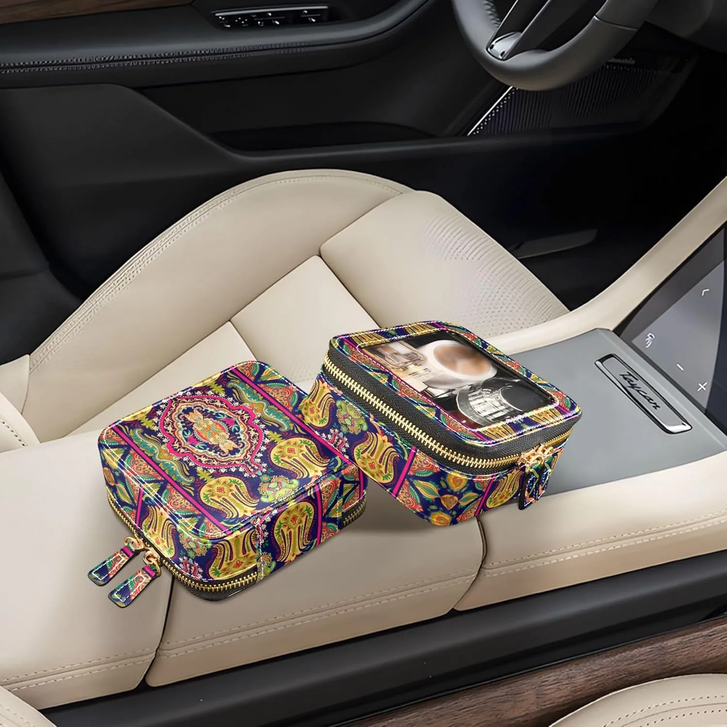 Paisley Flower Ethnic Clear Makeup Bag Travel Cosmetic Case Transparent Toiletry Bag with Zipper, Portable Make Up Organizer PU Leather Traveling Compact Car Bag for Essentials