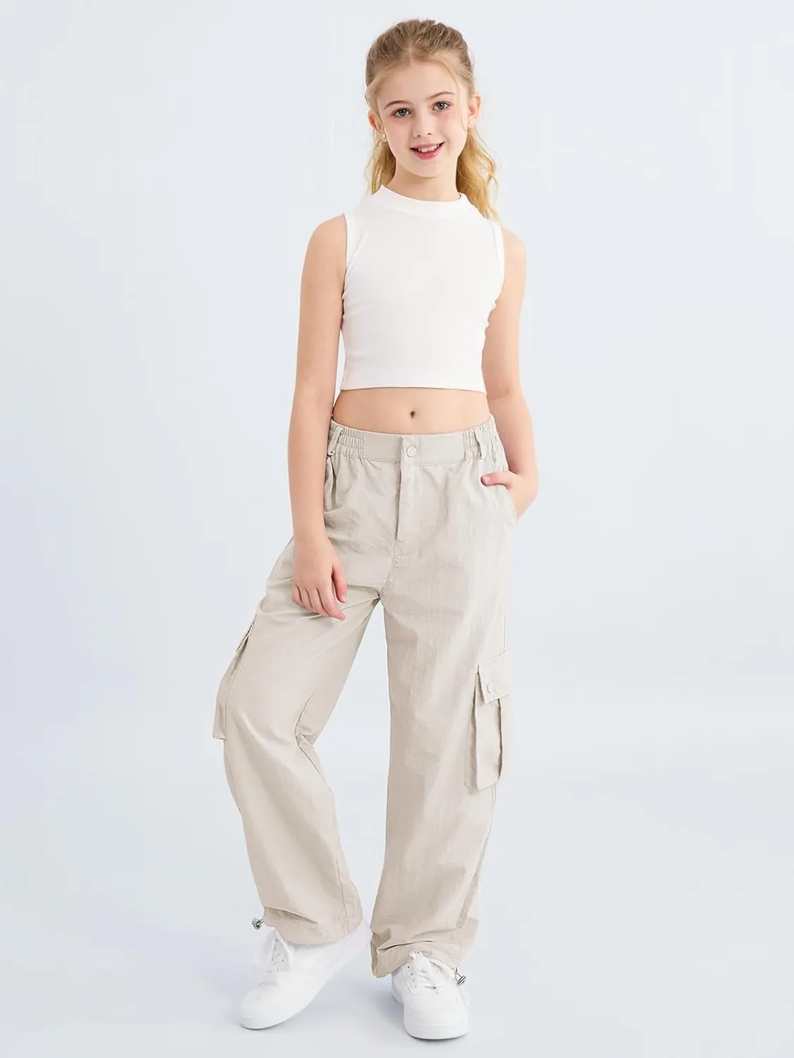 Parachute Pants for Girls Cargo Jogger Pants Wide Leg Streetwear Kid Teen Jogger Trousers with Pockets 7-16 Years
