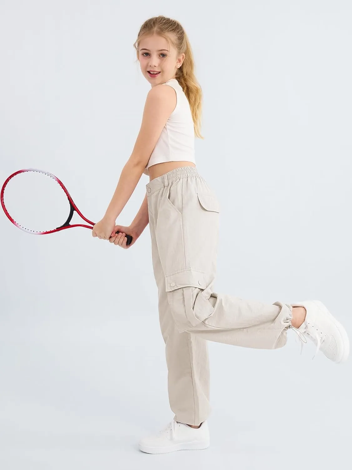 Parachute Pants for Girls Cargo Jogger Pants Wide Leg Streetwear Kid Teen Jogger Trousers with Pockets 7-16 Years