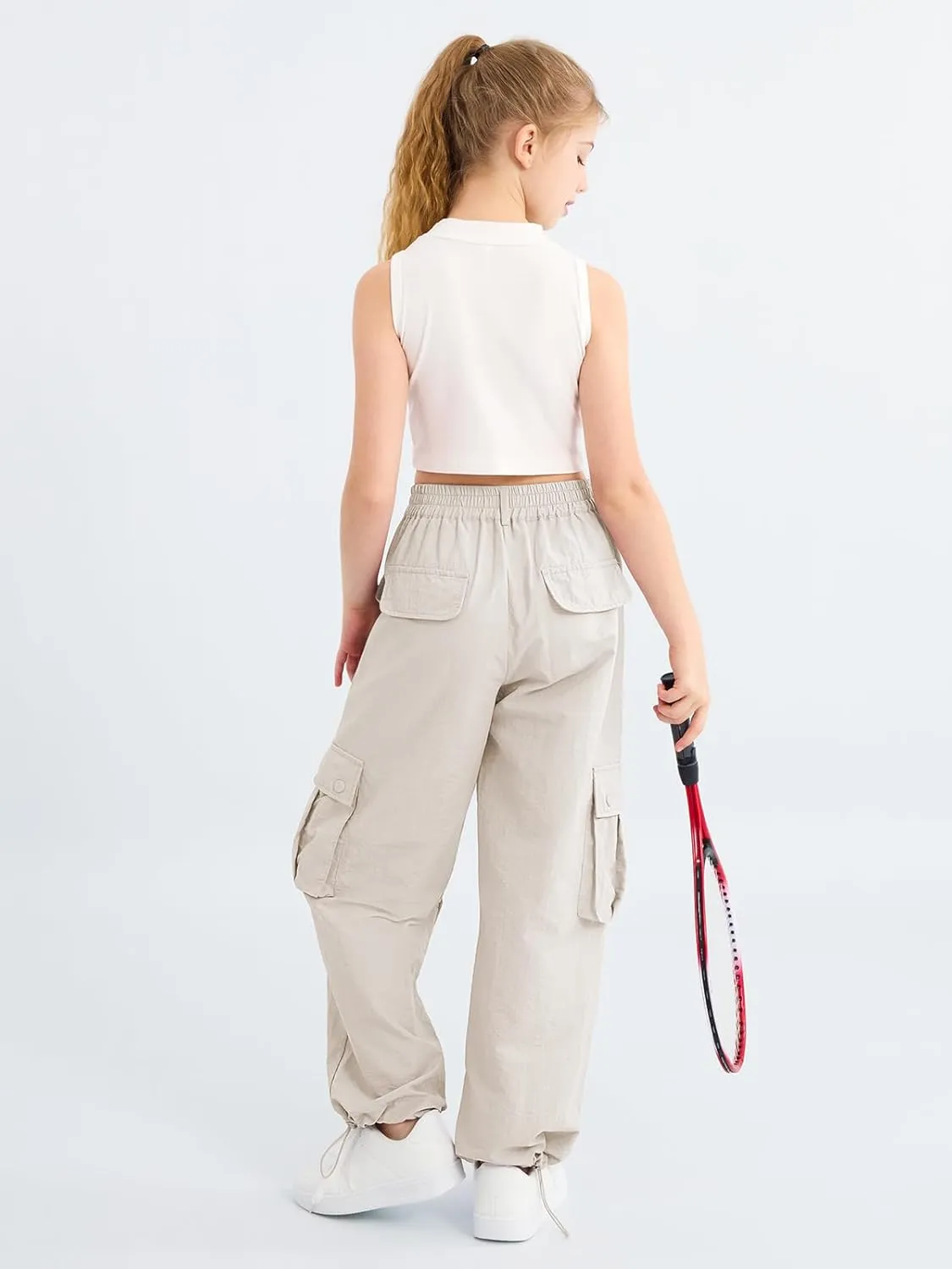 Parachute Pants for Girls Cargo Jogger Pants Wide Leg Streetwear Kid Teen Jogger Trousers with Pockets 7-16 Years