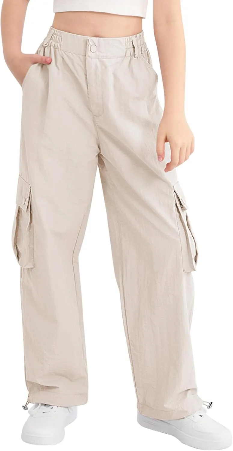 Parachute Pants for Girls Cargo Jogger Pants Wide Leg Streetwear Kid Teen Jogger Trousers with Pockets 7-16 Years