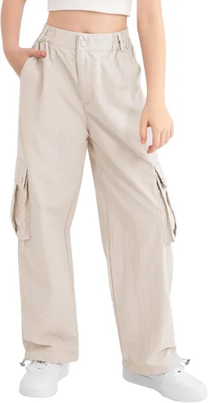 Parachute Pants for Girls Cargo Jogger Pants Wide Leg Streetwear Kid Teen Jogger Trousers with Pockets 7-16 Years