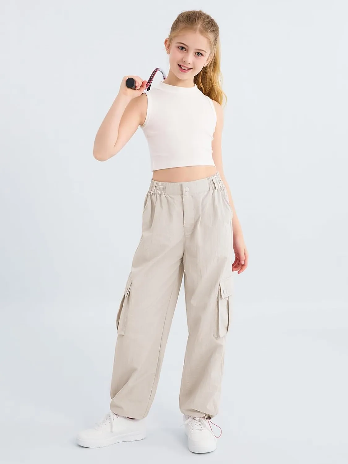 Parachute Pants for Girls Cargo Jogger Pants Wide Leg Streetwear Kid Teen Jogger Trousers with Pockets 7-16 Years