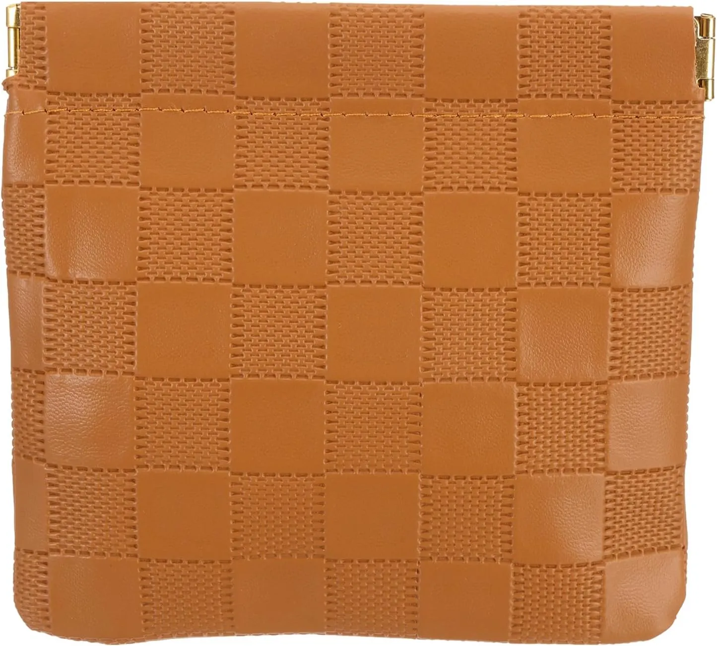 PATIKIL Small Snap Closure Pouches for Purse, 4.5"x4.7" Mini Waterproof Leather Checkered Makeup Bag Portable No Zipper Self-Closing Travel Pocket Organizer Pouch Cosmetic Bag, Brown