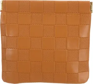 PATIKIL Small Snap Closure Pouches for Purse, 4.5"x4.7" Mini Waterproof Leather Checkered Makeup Bag Portable No Zipper Self-Closing Travel Pocket Organizer Pouch Cosmetic Bag, Brown