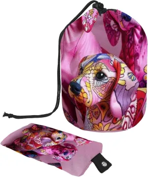 Pink Fun Dachshund Dog Travel Cosmetic Bags Makeup Bag for Women, Foldable Drawstring Travel Cosmetic Bags, Portable Toiletry Bucket Bag