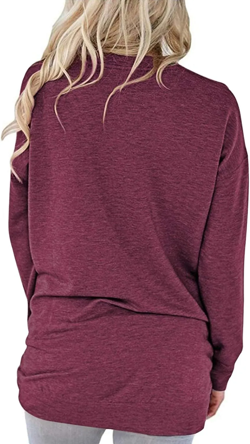 PLOKNRD Women Casual Round Neck Long Sleeve Fit Tunic Top Baggy Comfy Blouse with Pockets