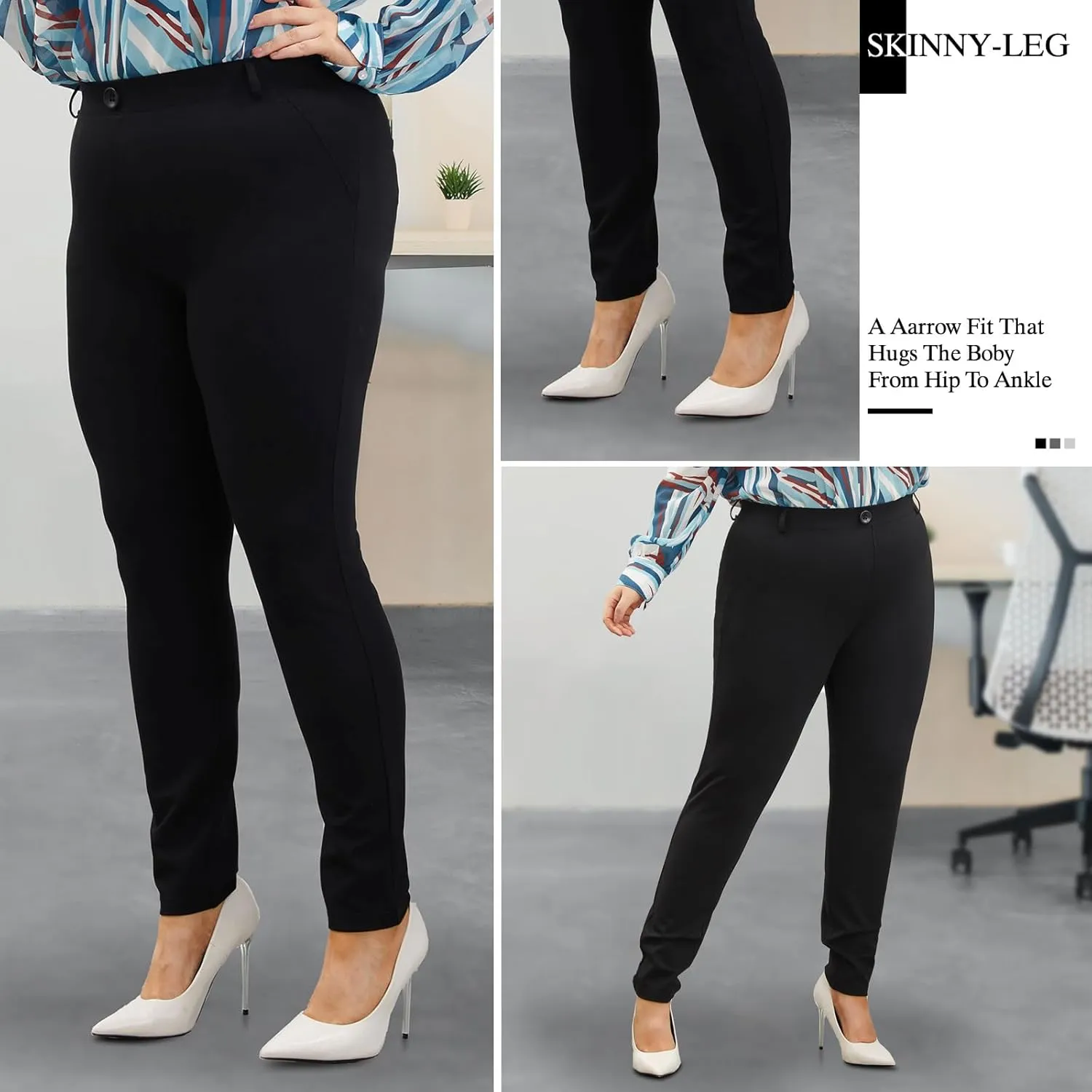 Plus Size Women's Skinny-Leg Dress Pants - High Waisted Slacks for Business Casual,Work Clothes for Office