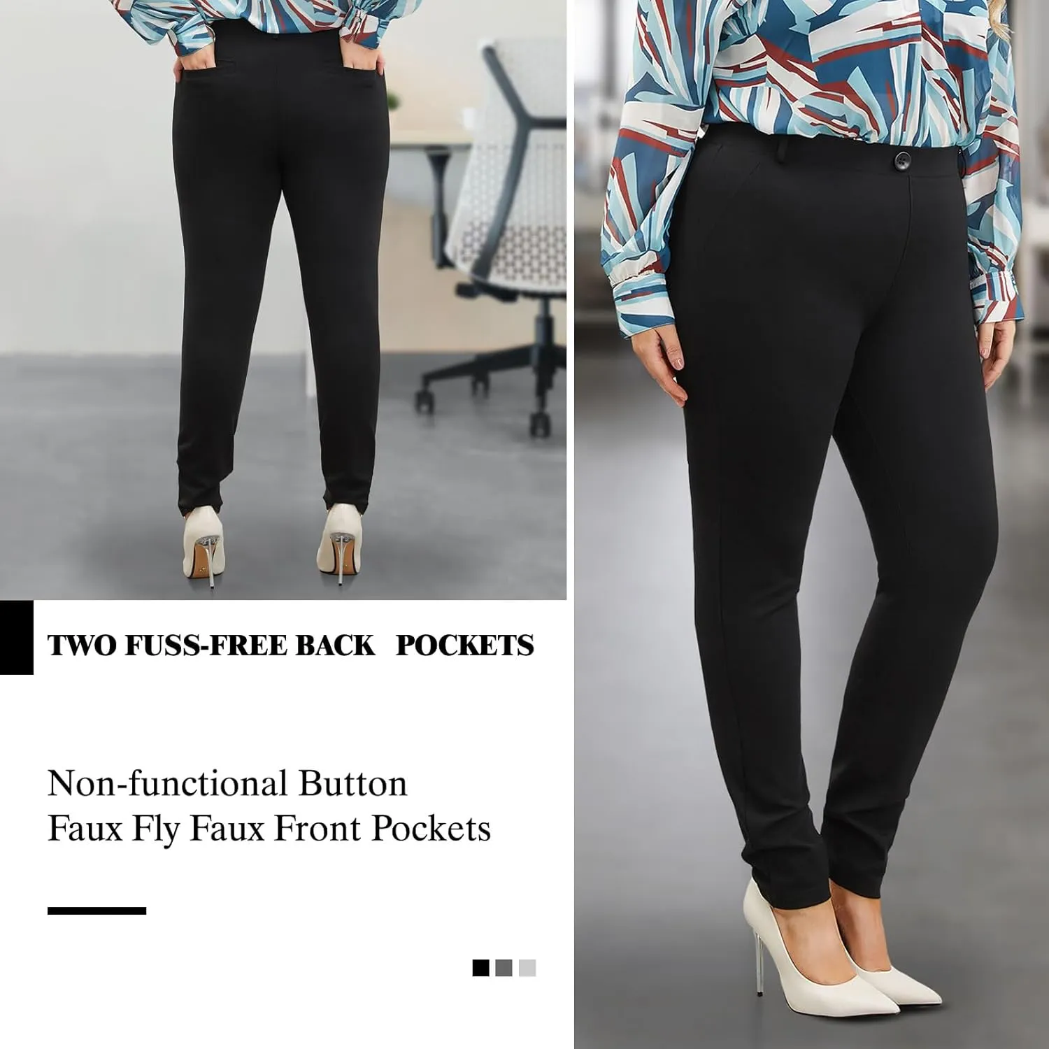 Plus Size Women's Skinny-Leg Dress Pants - High Waisted Slacks for Business Casual,Work Clothes for Office