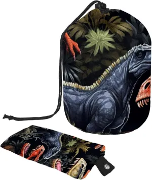Pop Art Cool Dinosaur World Travel Cosmetic Bags Makeup Bag for Women, Foldable Drawstring Travel Cosmetic Bags, Portable Toiletry Bucket Bag