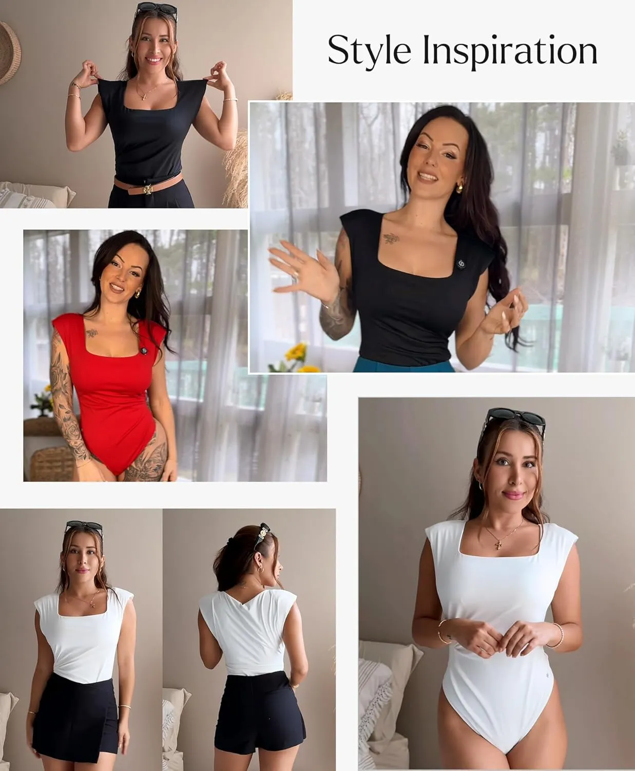 Popilush Body Suits for Womens - Business Casual Outfits Shapewear Bodysuit Tummy Control Square Neck Tank Tops Thong