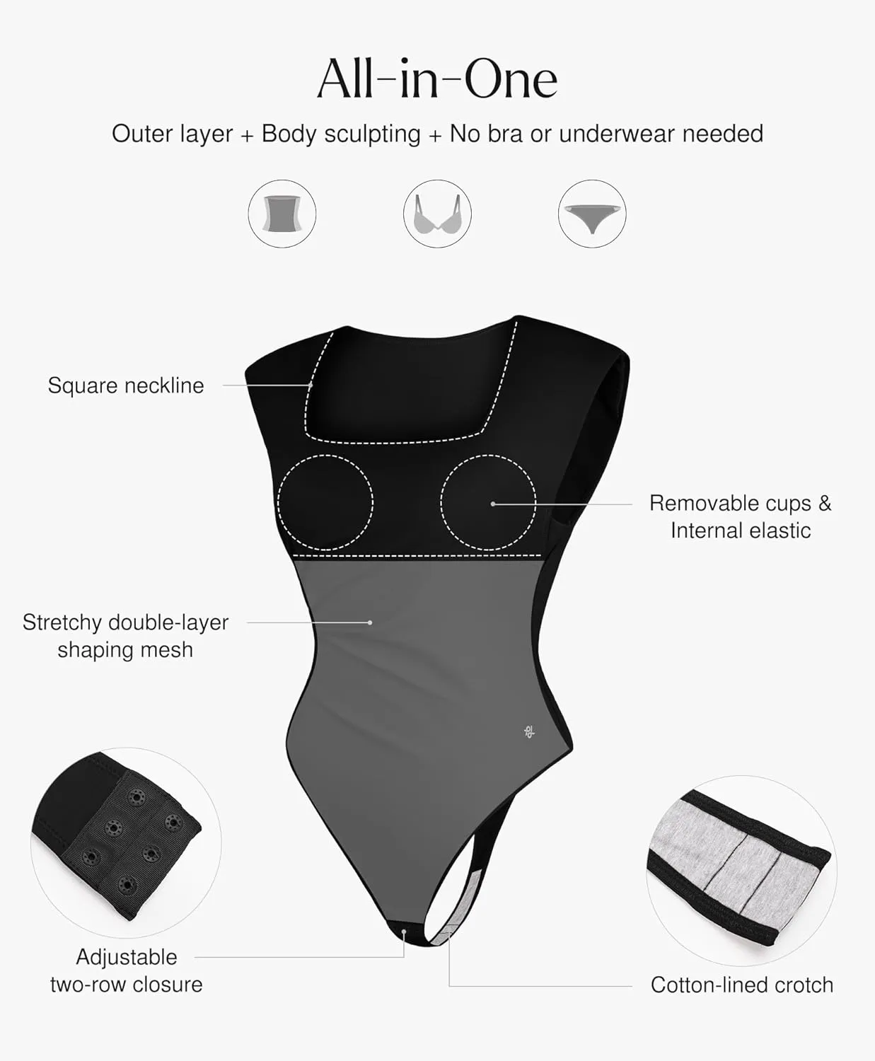 Popilush Body Suits for Womens - Business Casual Outfits Shapewear Bodysuit Tummy Control Square Neck Tank Tops Thong