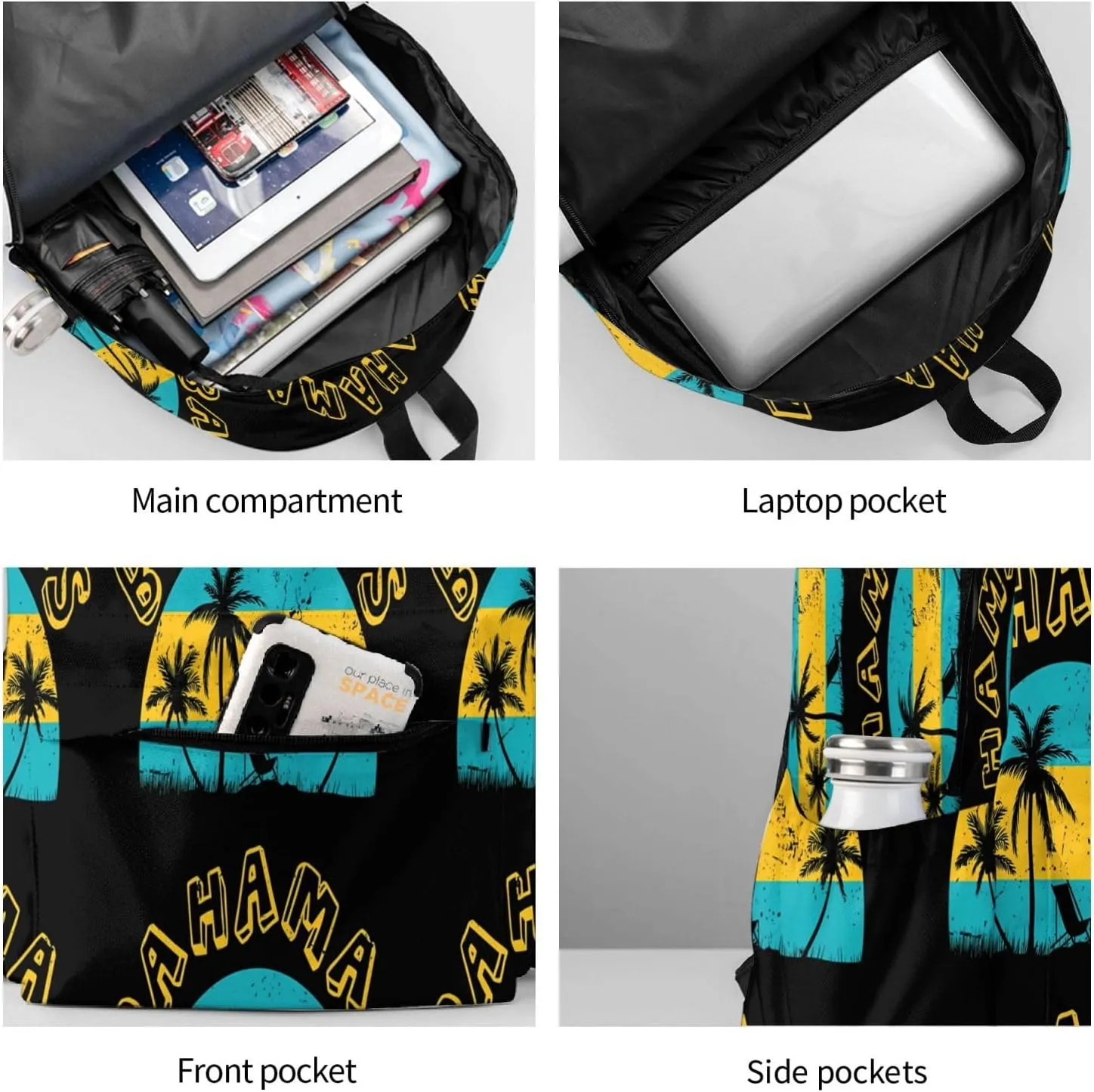 Proud Bahamas Bahamians Flag Laptop Commuter Backpack Shoulder Bag Casual Back Pack Daypack Bags With Side Pockets For Work Travel Daily Use