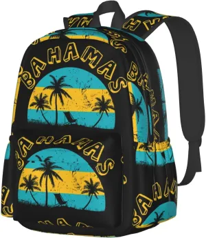 Proud Bahamas Bahamians Flag Laptop Commuter Backpack Shoulder Bag Casual Back Pack Daypack Bags With Side Pockets For Work Travel Daily Use