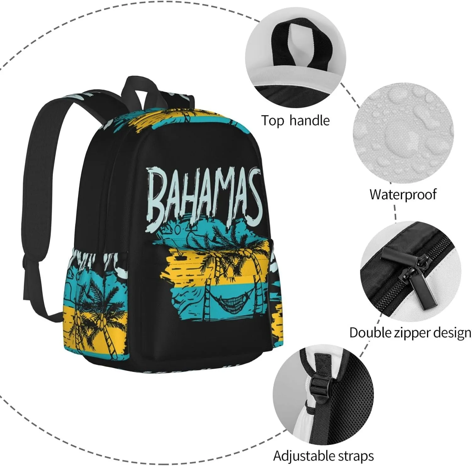 Proud Bahamas Bahamians Flag Laptop Commuter Backpack Shoulder Bag Casual Back Pack Daypack Bags With Side Pockets For Work Travel Daily Use