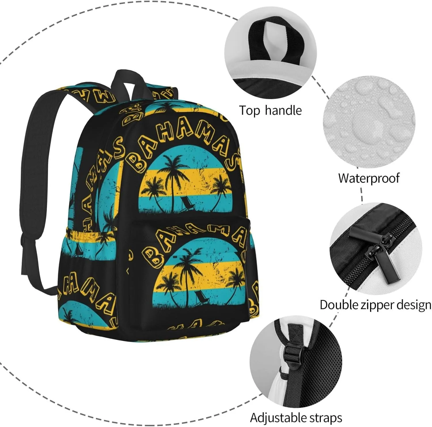 Proud Bahamas Bahamians Flag Laptop Commuter Backpack Shoulder Bag Casual Back Pack Daypack Bags With Side Pockets For Work Travel Daily Use