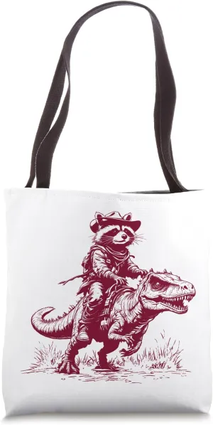 Raccoon Cowboy Cowgirl Panda Trash Western Vintage Dinosaur Tote Bag