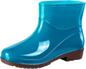 Rain Boots for Women Waterproof Mid Calf Boots Booties Short Rubber Chunky Heel Anti-Slip Sole Outdoor Garden Platform