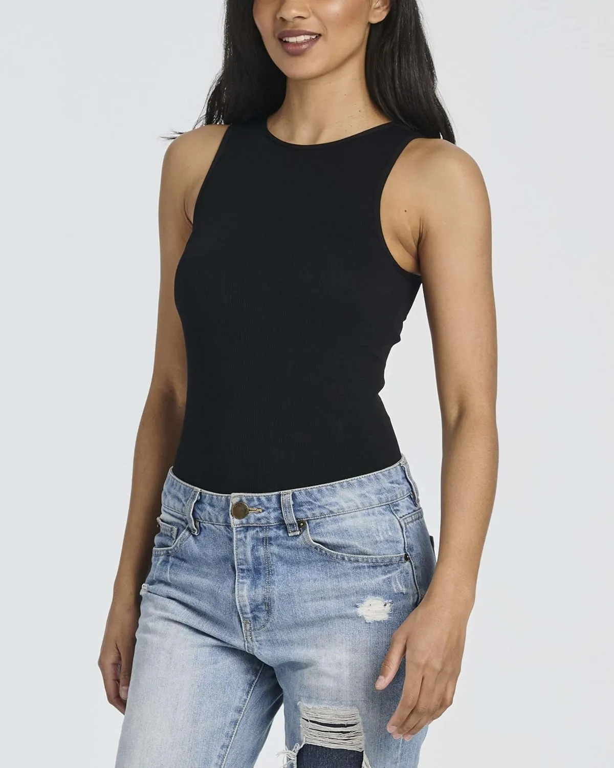 Real Essentials 3 Pack: Womens Ribbed Sleeveless Bodysuit Racerback Halter High Neck Tank Tops Sexy Outfit
