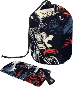 Red Blue Motorcycle Racer Travel Cosmetic Bags Makeup Bag for Women, Foldable Drawstring Travel Cosmetic Bags, Portable Toiletry Bucket Bag