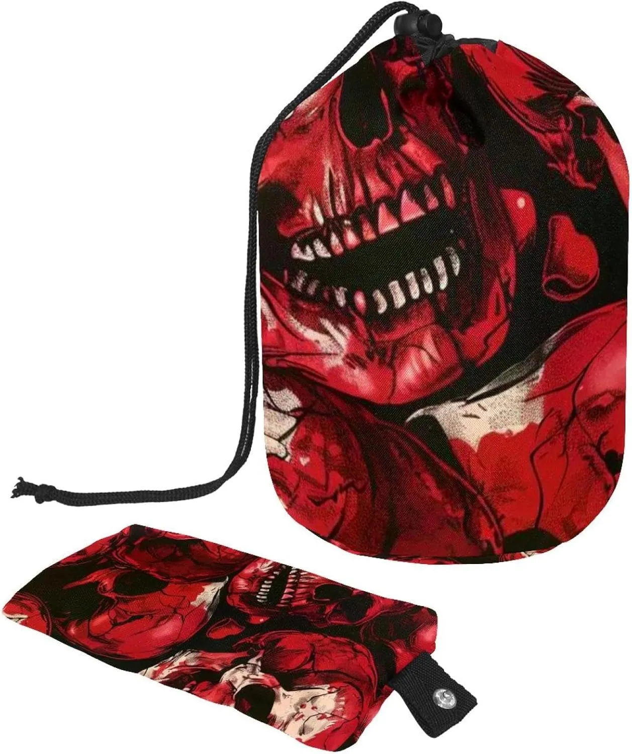 Red Skull Print 37 Travel Cosmetic Bags Makeup Bag for Women, Foldable Drawstring Travel Cosmetic Bags, Portable Toiletry Bucket Bag