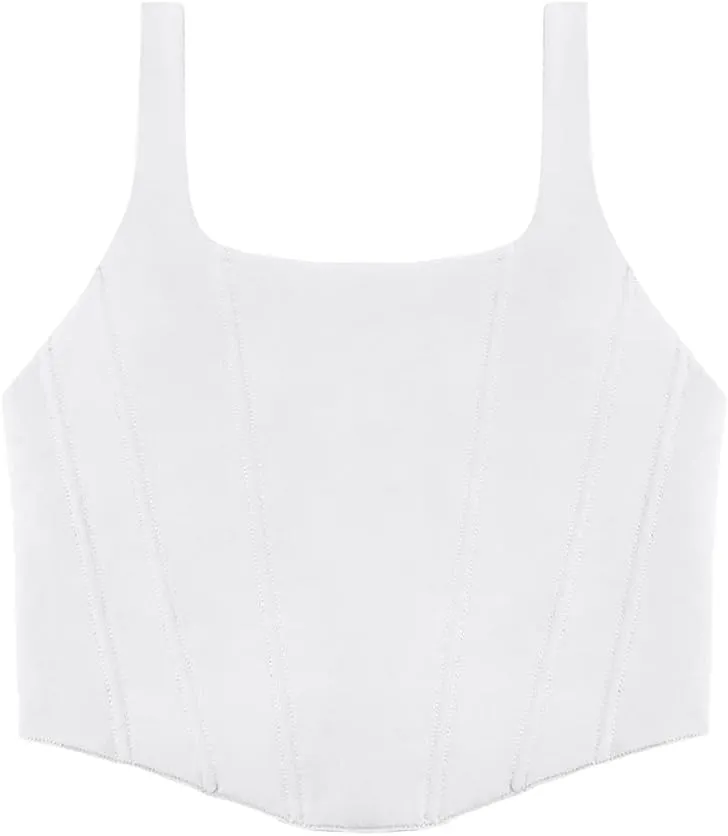 REORIA Women's Summer Sexy Square Neck Sleeveless Trendy Bustier Corset Crop Tank Tops