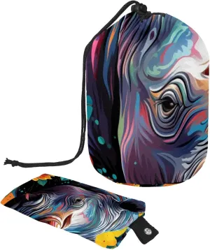 Rhino Colors Oil Paint 49 Travel Cosmetic Bags Makeup Bag for Women, Foldable Drawstring Travel Cosmetic Bags, Portable Toiletry Bucket Bag