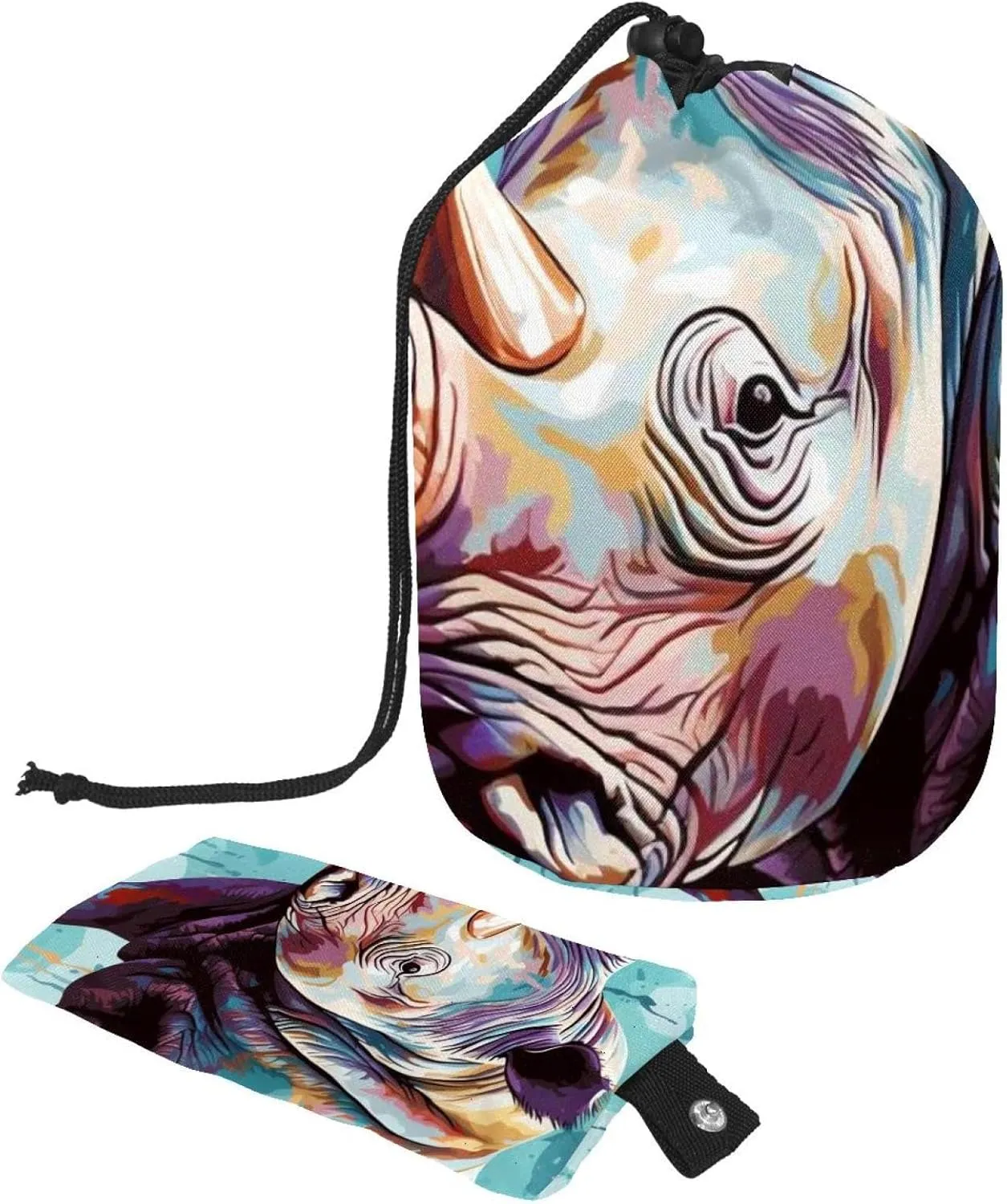 Rhino Colors Oil Paint 65 Travel Cosmetic Bags Makeup Bag for Women, Foldable Drawstring Travel Cosmetic Bags, Portable Toiletry Bucket Bag