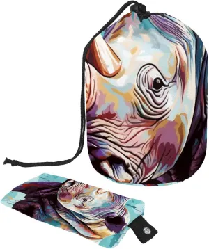Rhino Colors Oil Paint 65 Travel Cosmetic Bags Makeup Bag for Women, Foldable Drawstring Travel Cosmetic Bags, Portable Toiletry Bucket Bag