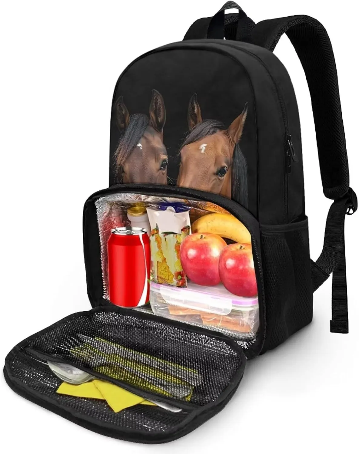 Rnyleeg Insulated Cooler Backpack Lunch Backpack for Kids Boys 16.9 Inch Backpack with Lunch Box Set Laptop Backpack Bookbag School Backpack Travel Daypack Brown Horse